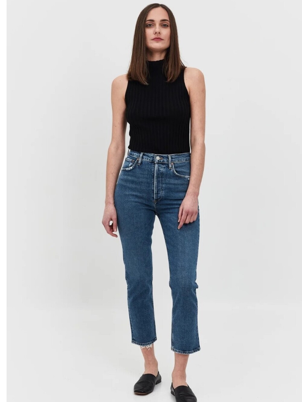 AGOLDE LOS ANGELES RILEY STRAIGHT CROPPED FRAYED JEANS RERAIL $310 SIZE 28